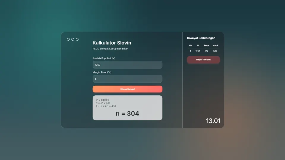 Kalkulator Slovin web interface